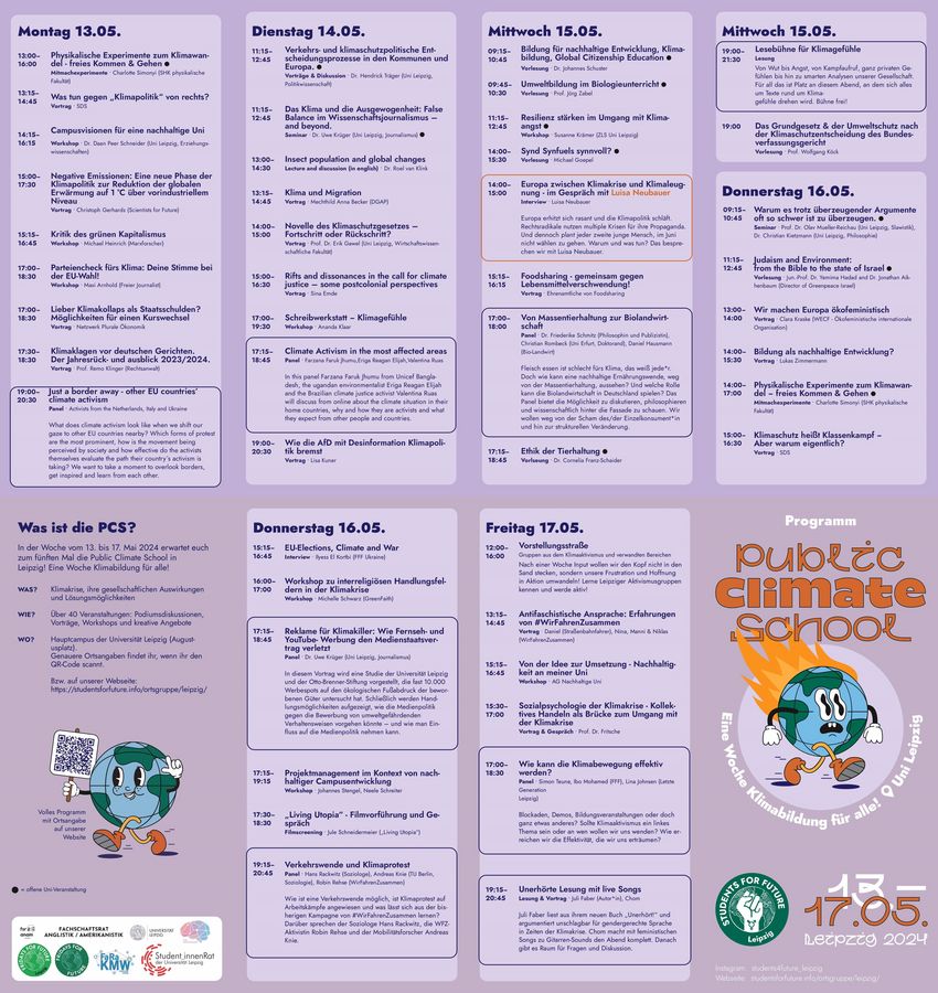 zur Vergrößerungsansicht des Bildes: Ablaufplan der Public Climate School vom Mo., 13.05. bis Fr., 17.05.2024